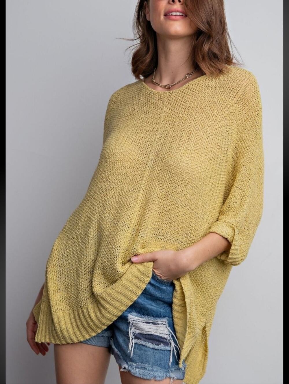 180 | Oversized Lightweight Dolman Sweater Knit Top - Buttermilk